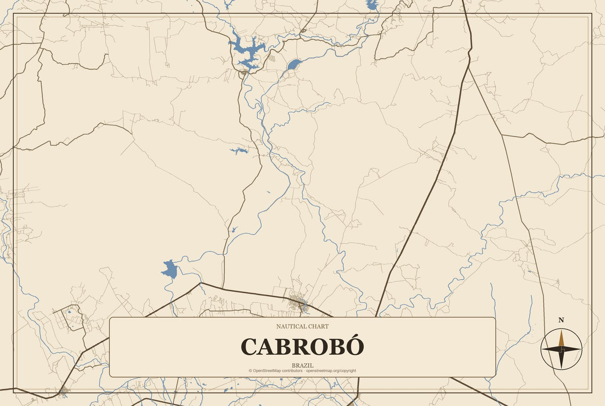 Cabrobó, Brazil City Map Aluminum Sign in Heritage Nautical style