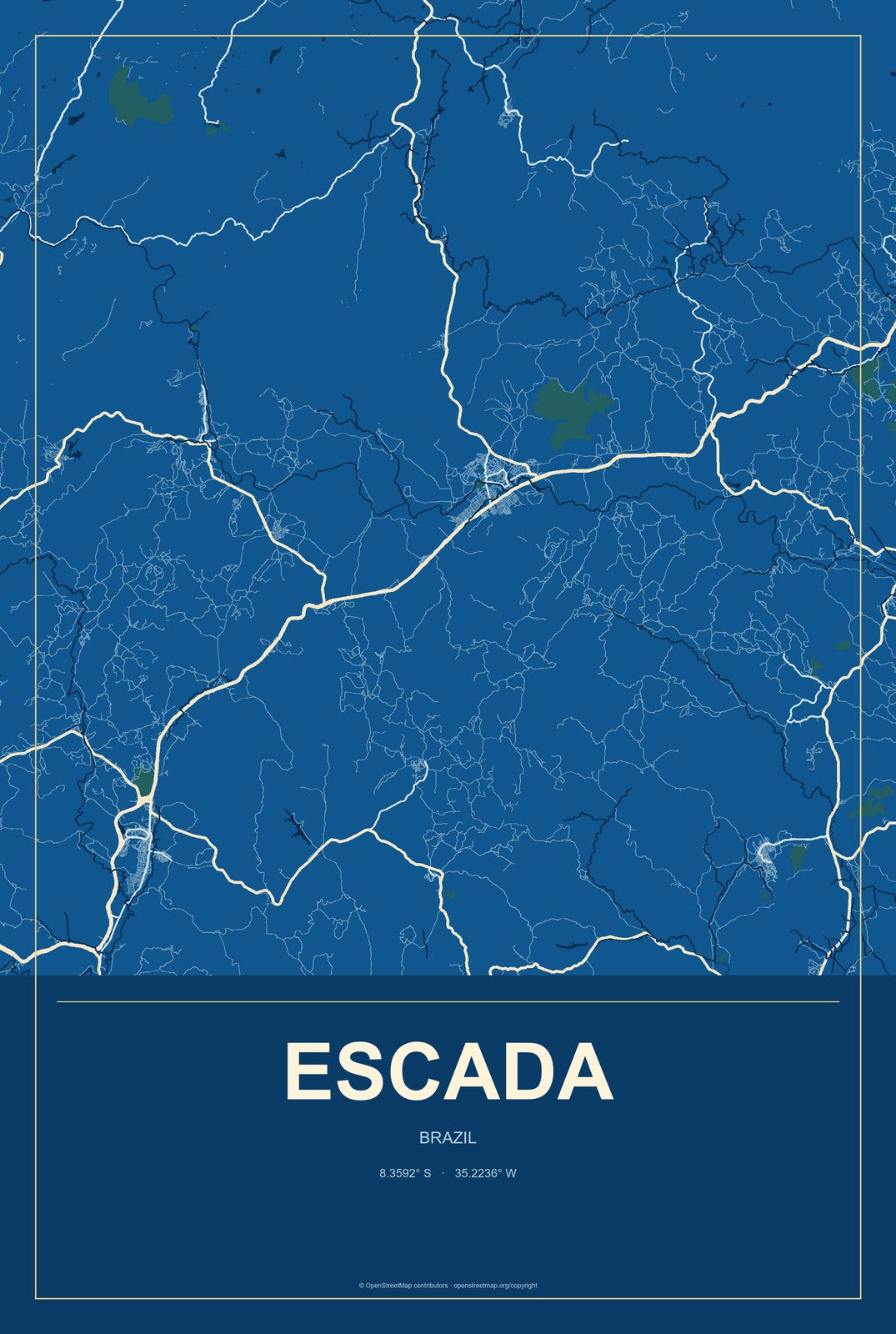 Escada, Brazil City Map Aluminum Sign in Harbor Cobalt style