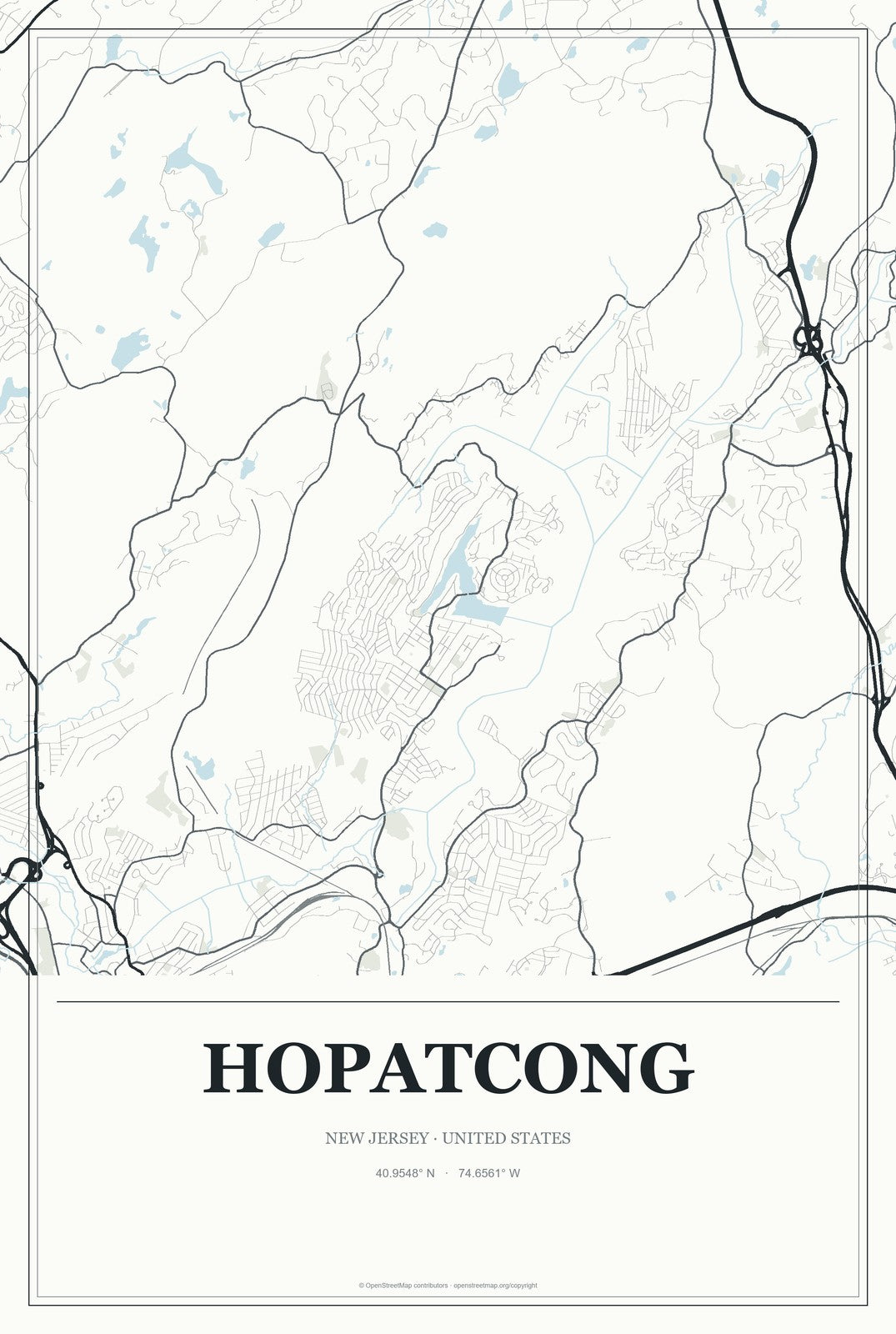 Hopatcong, New Jersey City Map Aluminum Sign in Gallery Air style