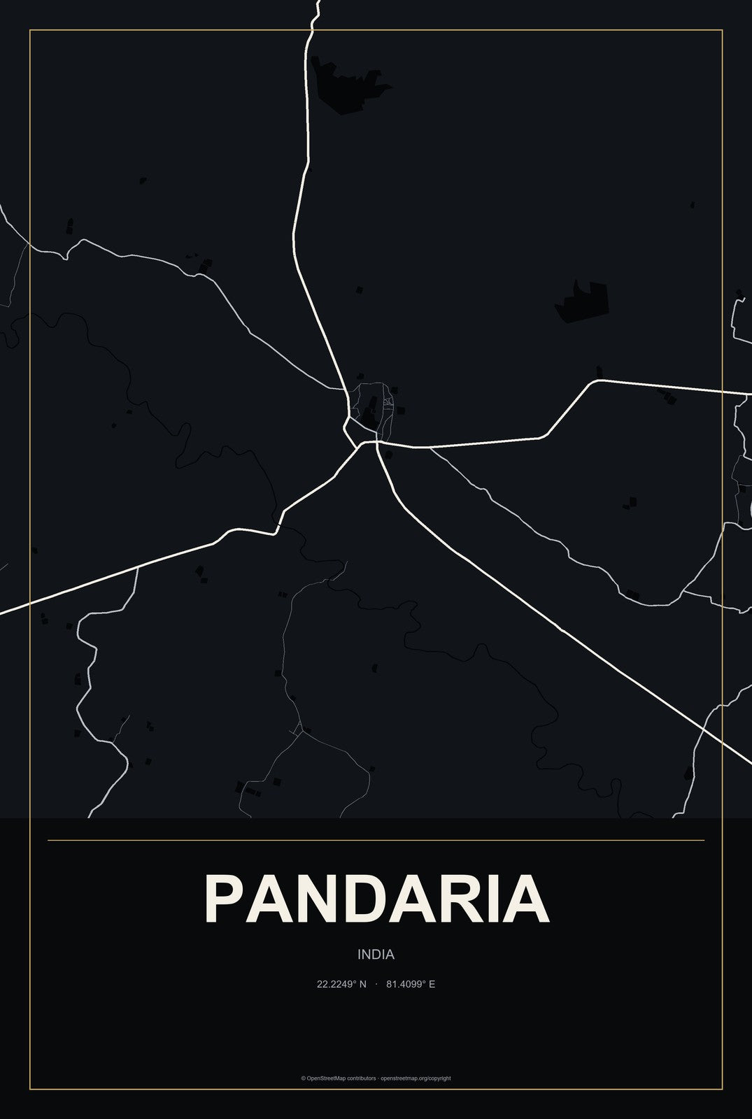 Pandaria, India City Map Aluminum Sign in Metropolitan Noir style
