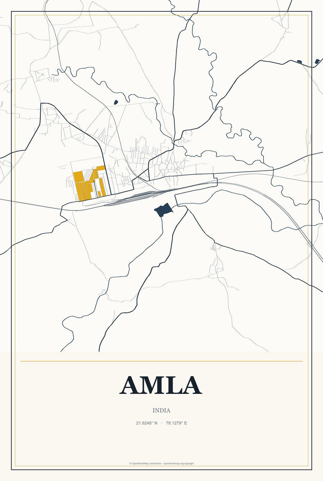 Amla, India City Map Aluminum Sign in Citrine Modern style