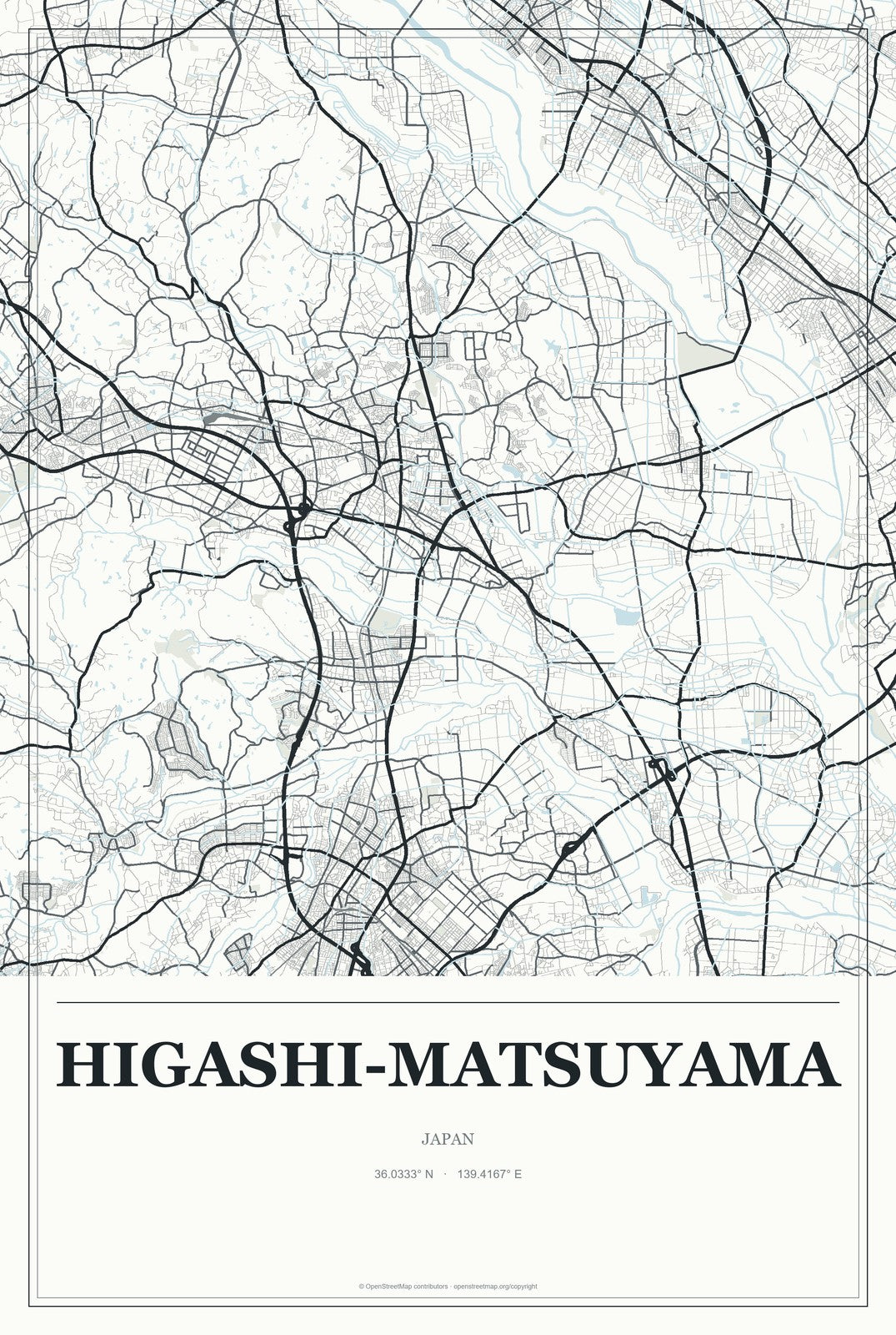 Higashi-Matsuyama, Japan City Map Aluminum Sign in Gallery Air style