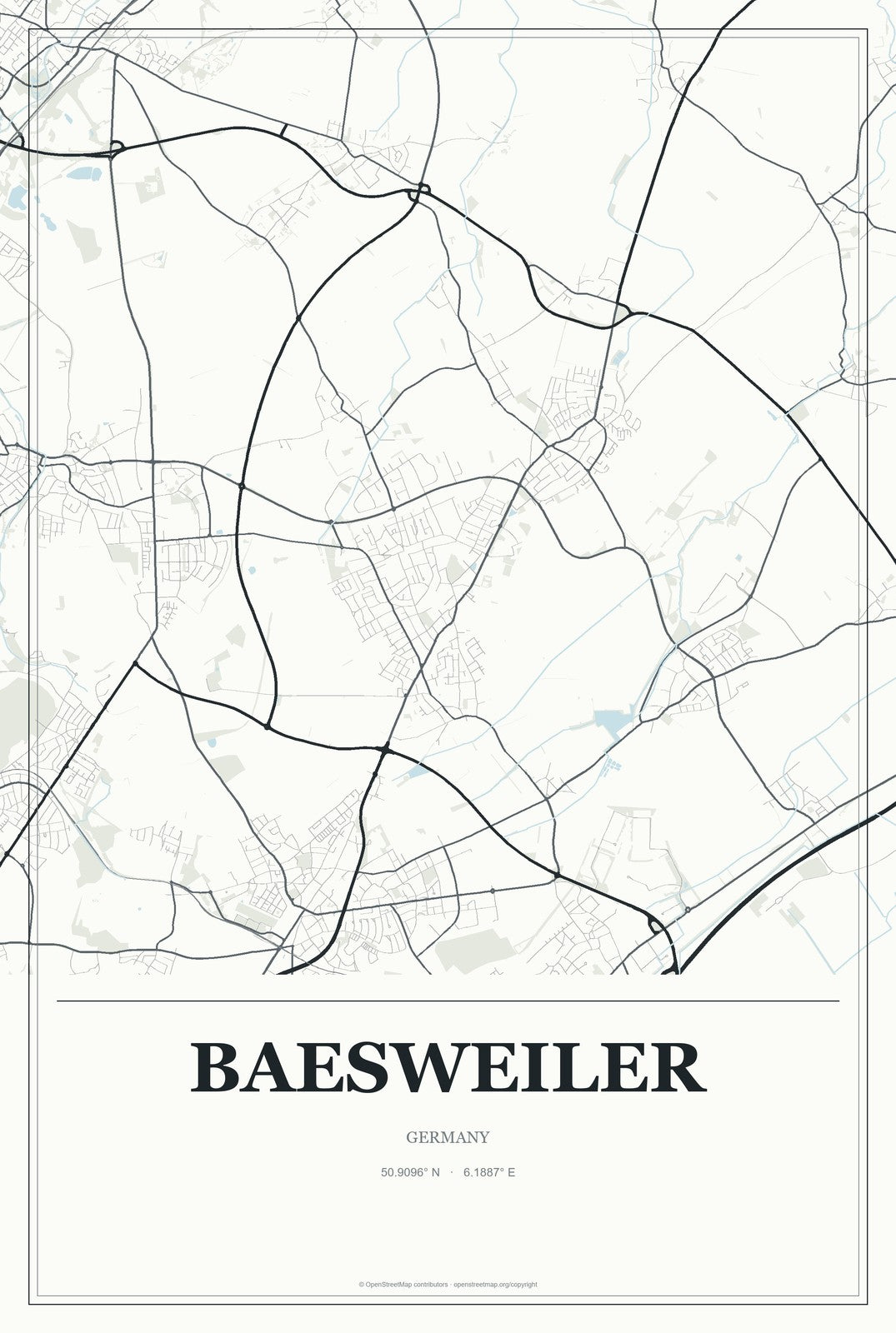 Baesweiler, Germany City Map Aluminum Sign in Gallery Air style