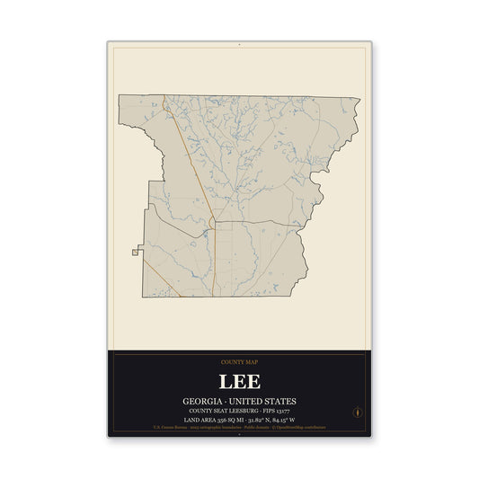 Lee County, Georgia Map Aluminum Sign in Museum Plaque style