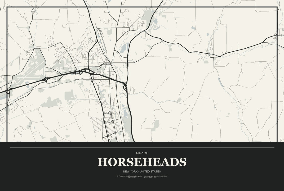 Horseheads, New York City Map Aluminum Sign in Museum Plaque style