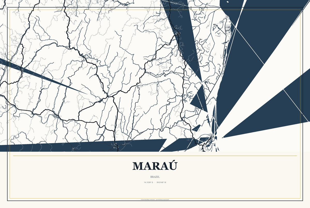 Maraú, Brazil City Map Aluminum Sign in Citrine Modern style
