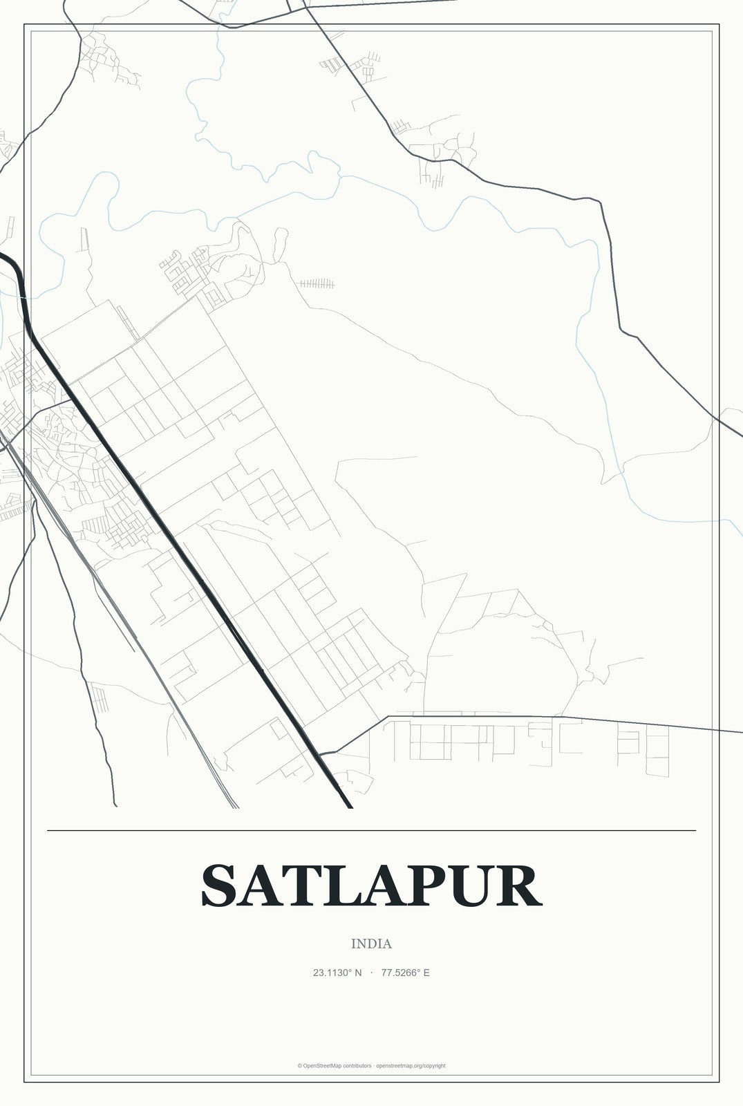Satlapur, India City Map Aluminum Sign in Gallery Air style