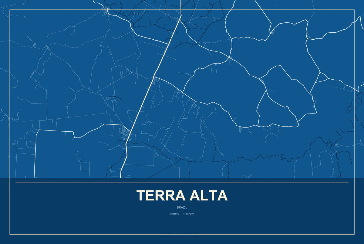 Terra Alta, Brazil City Map Aluminum Sign in Harbor Cobalt style
