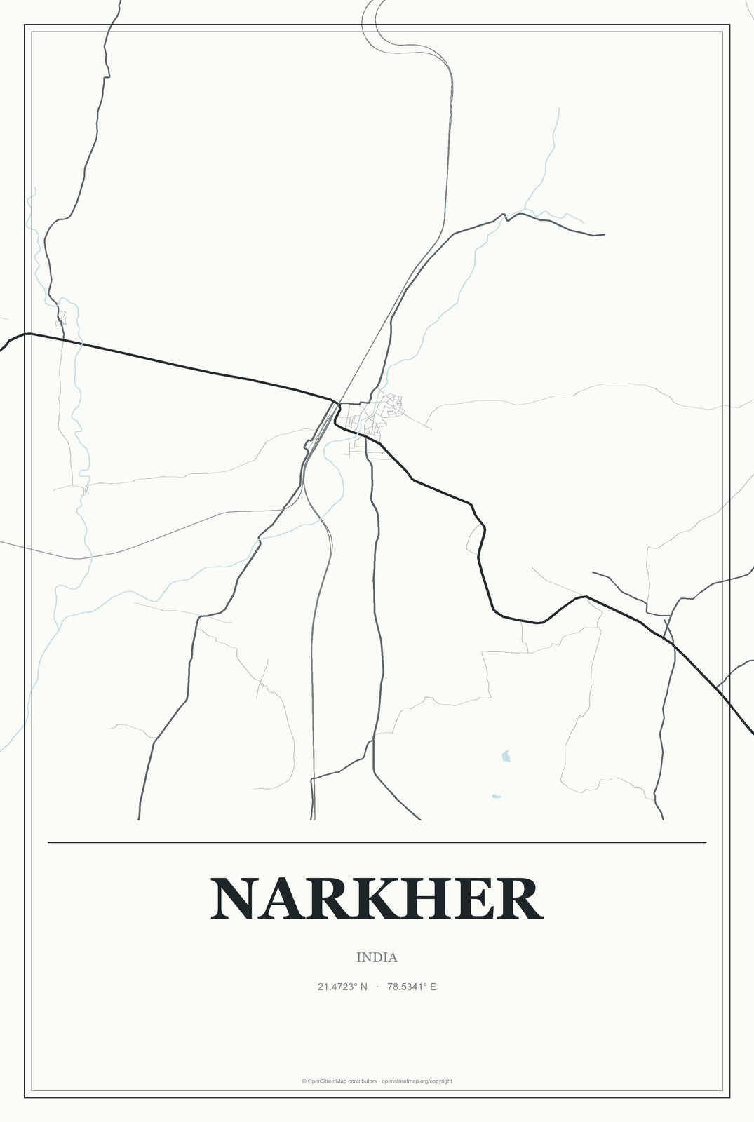Narkher, India City Map Aluminum Sign in Gallery Air style