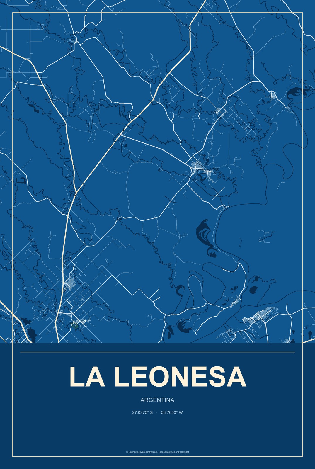 La Leonesa, Argentina City Map Aluminum Sign in Harbor Cobalt style