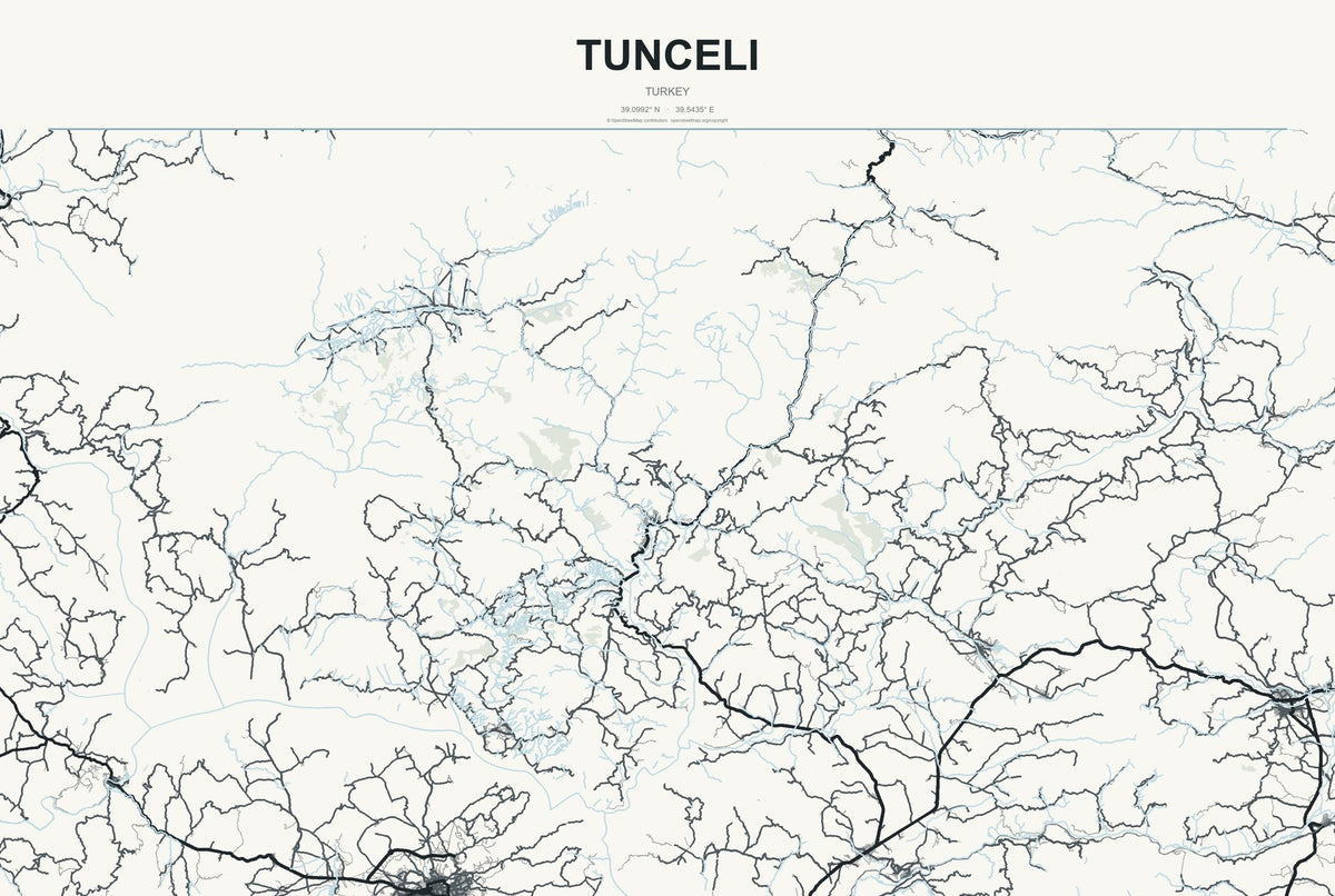 Tunceli, Turkey City Map Aluminum Sign in Headline Atlas style