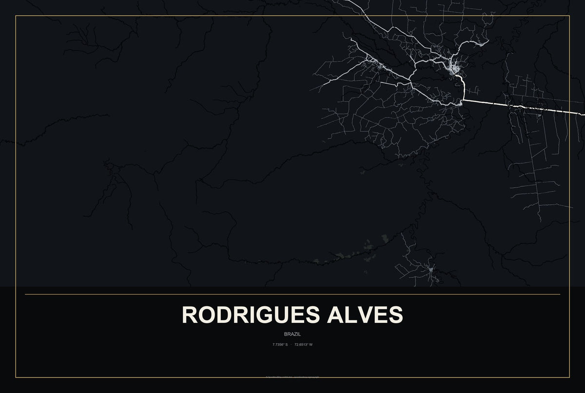 Rodrigues Alves, Brazil City Map Aluminum Sign in Metropolitan Noir style