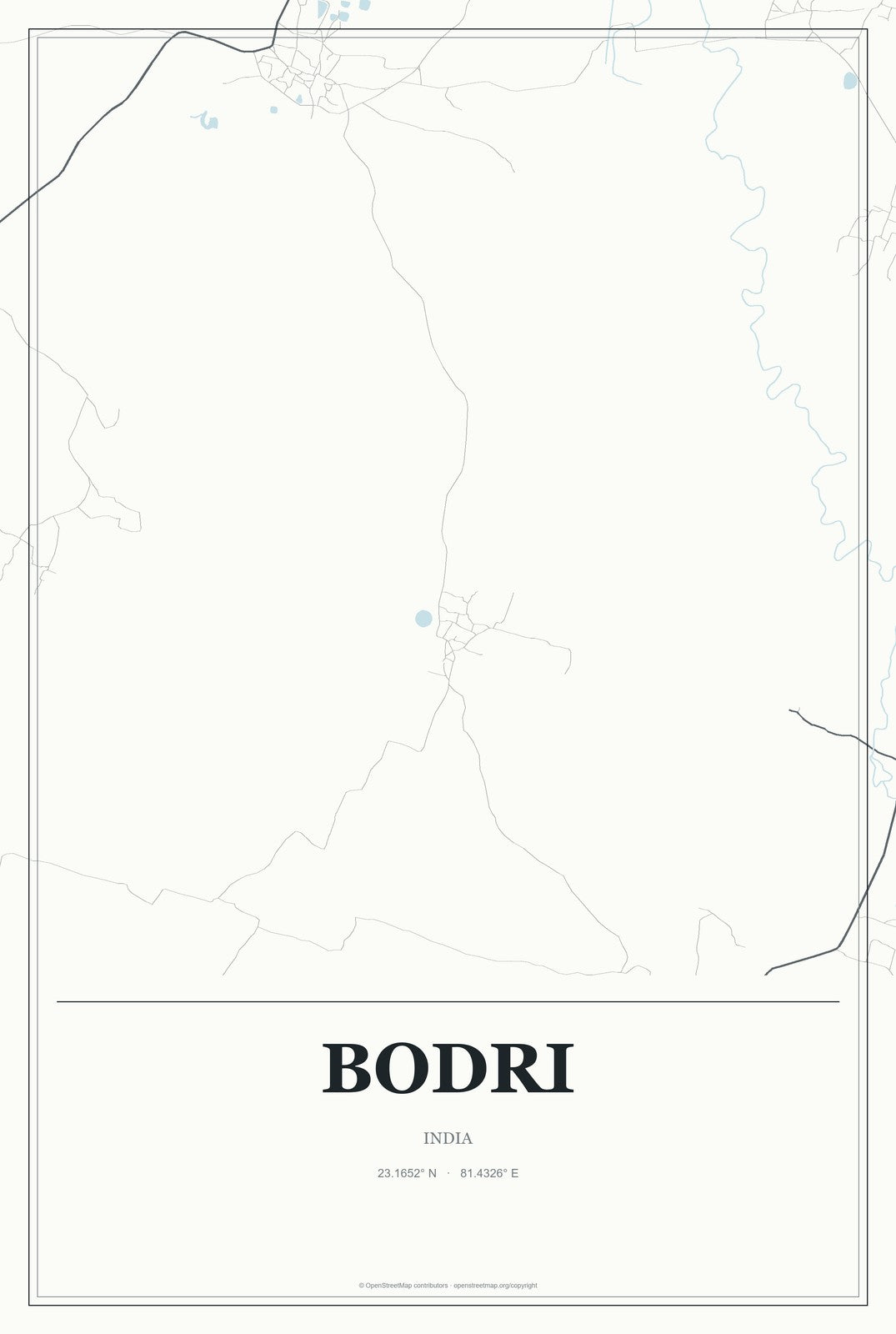 Bodri, India City Map Aluminum Sign in Gallery Air style