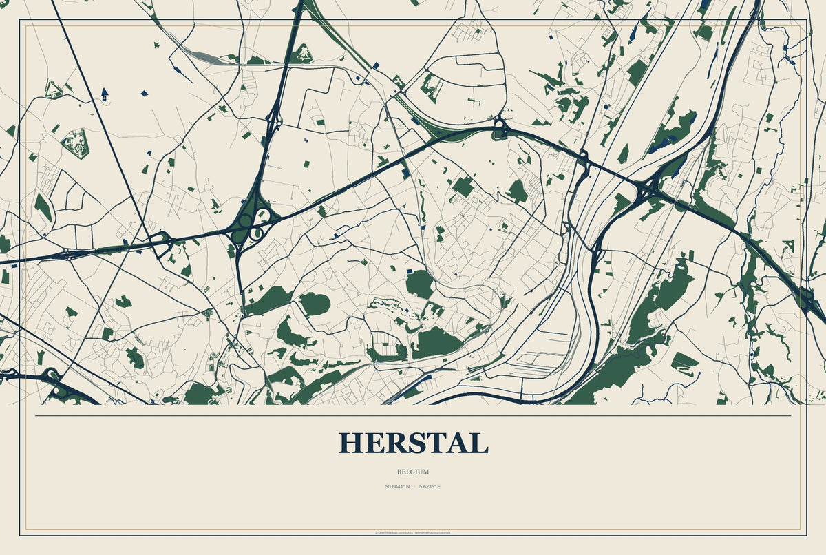 Herstal, Belgium City Map Aluminum Sign in Coastal Cutout style