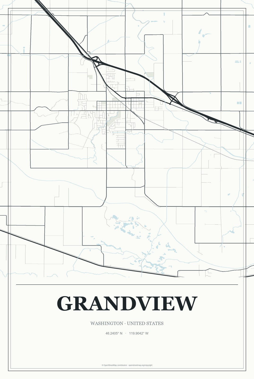Grandview, Washington City Map Aluminum Sign in Gallery Air style