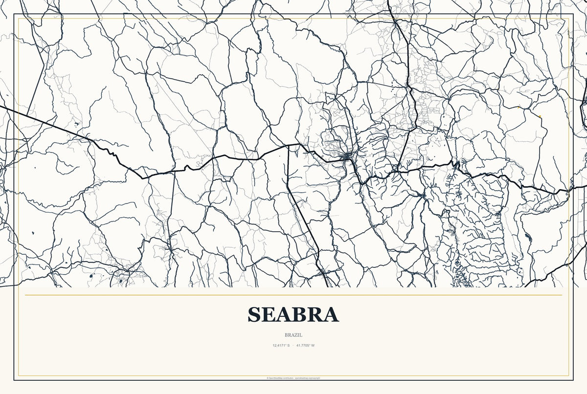 Seabra, Brazil City Map Aluminum Sign in Citrine Modern style
