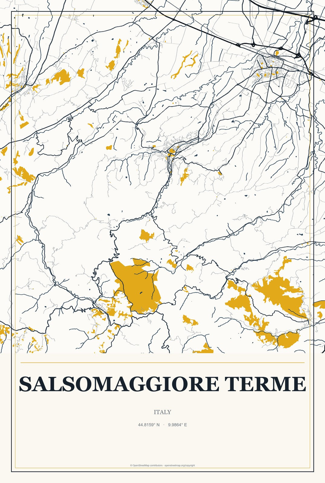 Salsomaggiore Terme, Italy City Map Aluminum Sign in Citrine Modern style