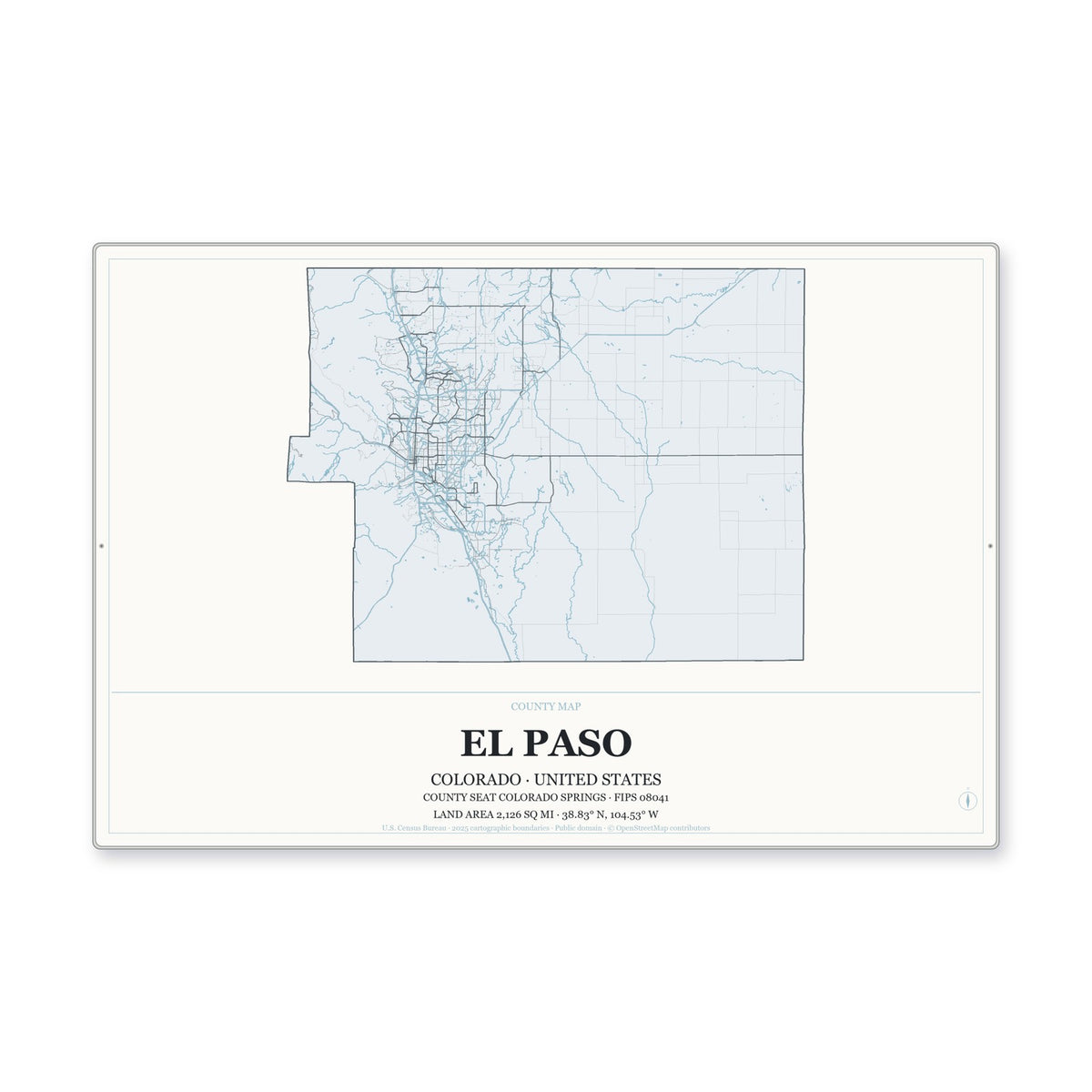El Paso County, Colorado Map Aluminum Sign in Gallery Air style