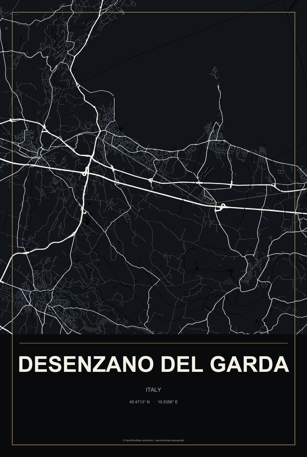 Desenzano del Garda, Italy City Map Aluminum Sign in Metropolitan Noir style