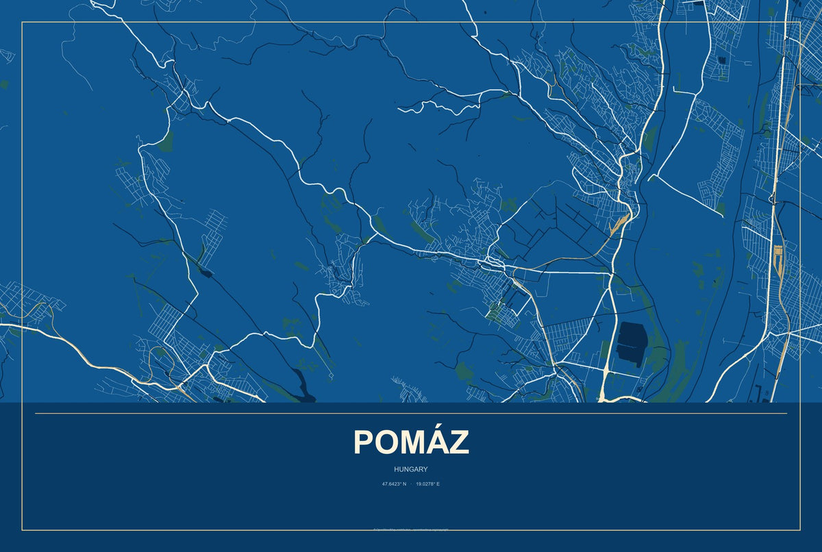 Pomáz, Hungary City Map Aluminum Sign in Harbor Cobalt style
