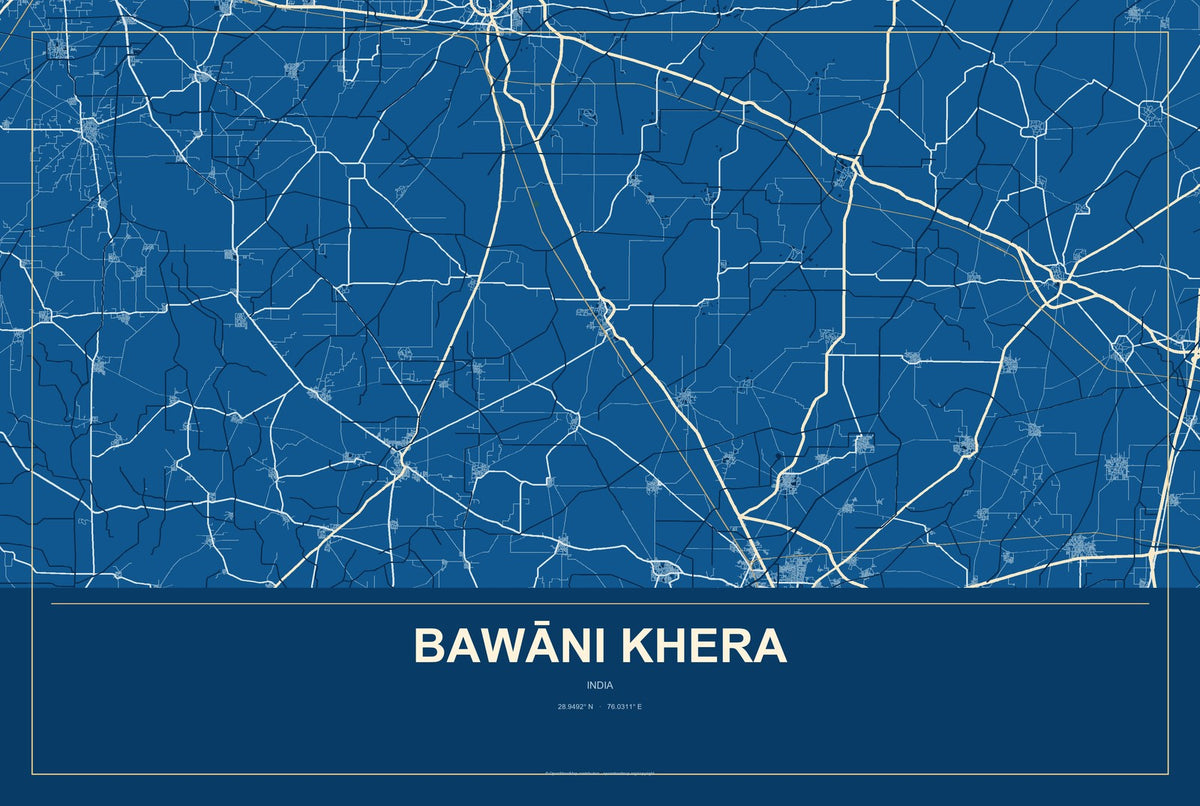 Bawāni Khera, India City Map Aluminum Sign in Harbor Cobalt style