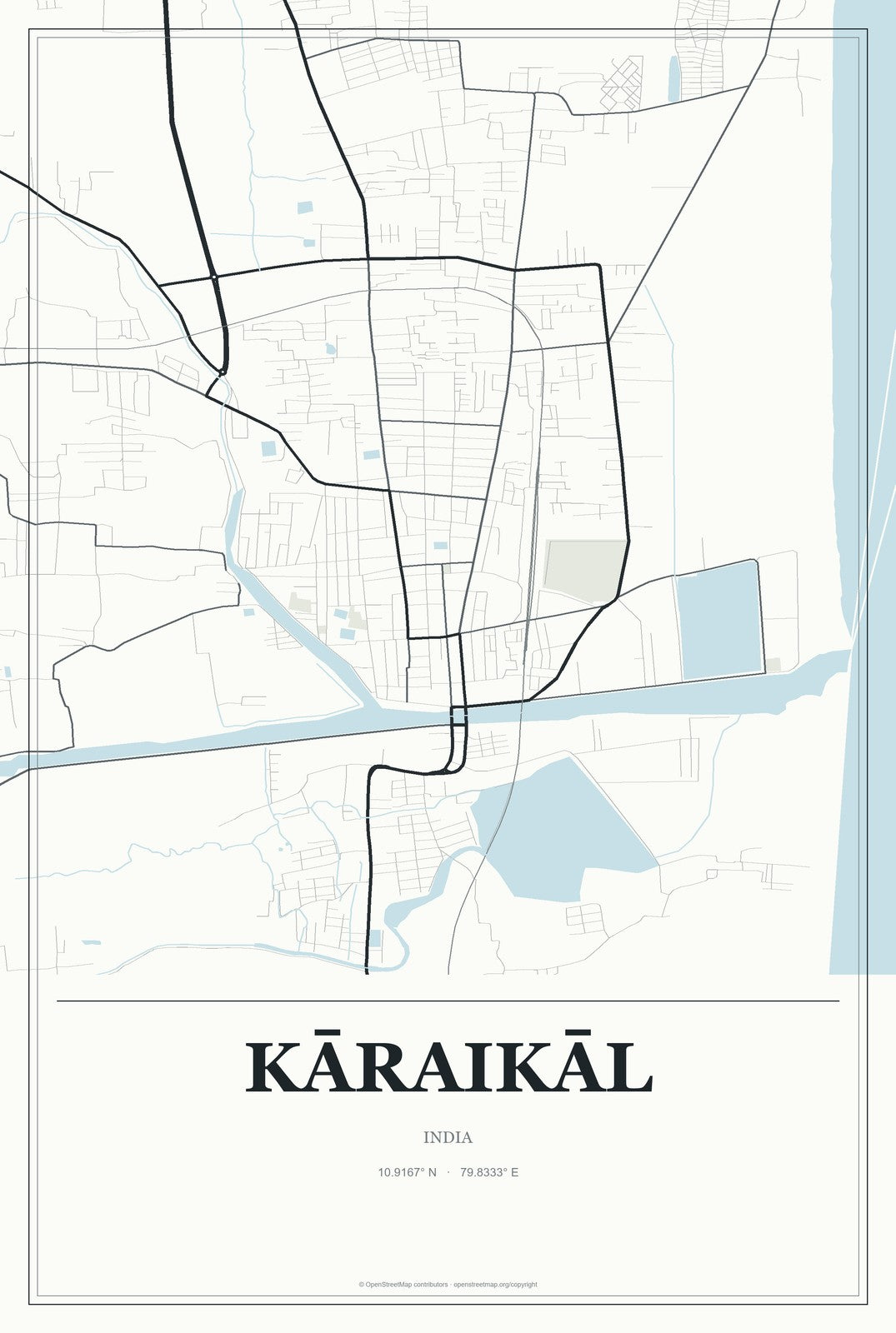 Kāraikāl, India City Map Aluminum Sign in Gallery Air style