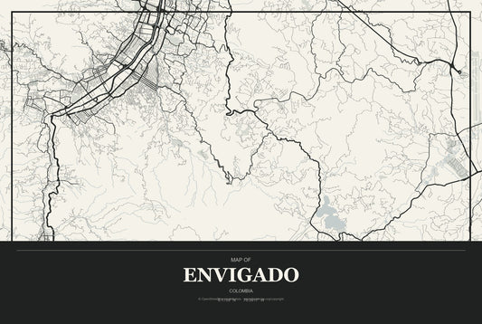Envigado, Colombia City Map Aluminum Sign in Museum Plaque style