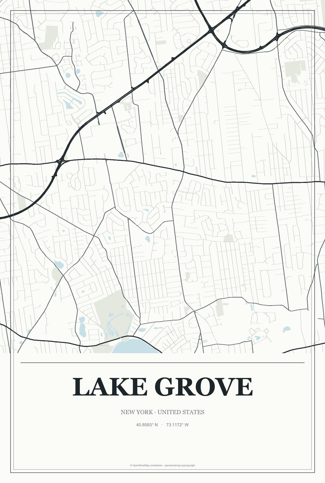 Lake Grove, New York City Map Aluminum Sign in Gallery Air style