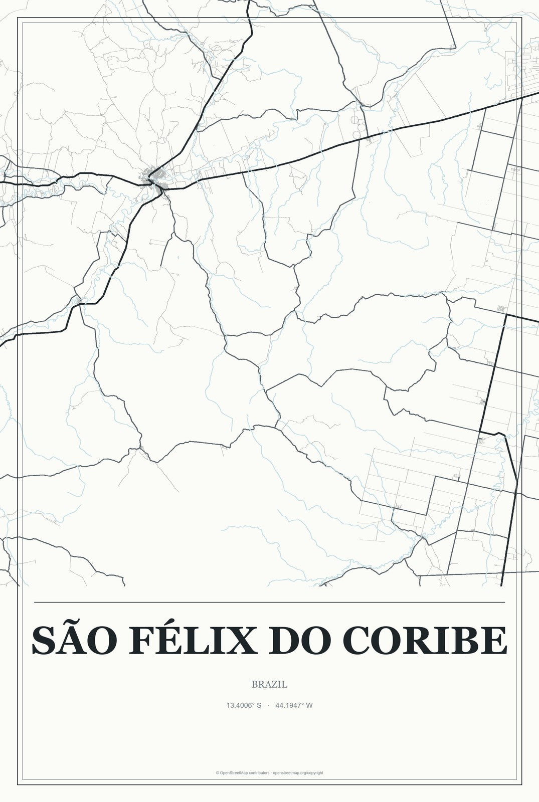 São Félix do Coribe, Brazil City Map Aluminum Sign in Gallery Air style