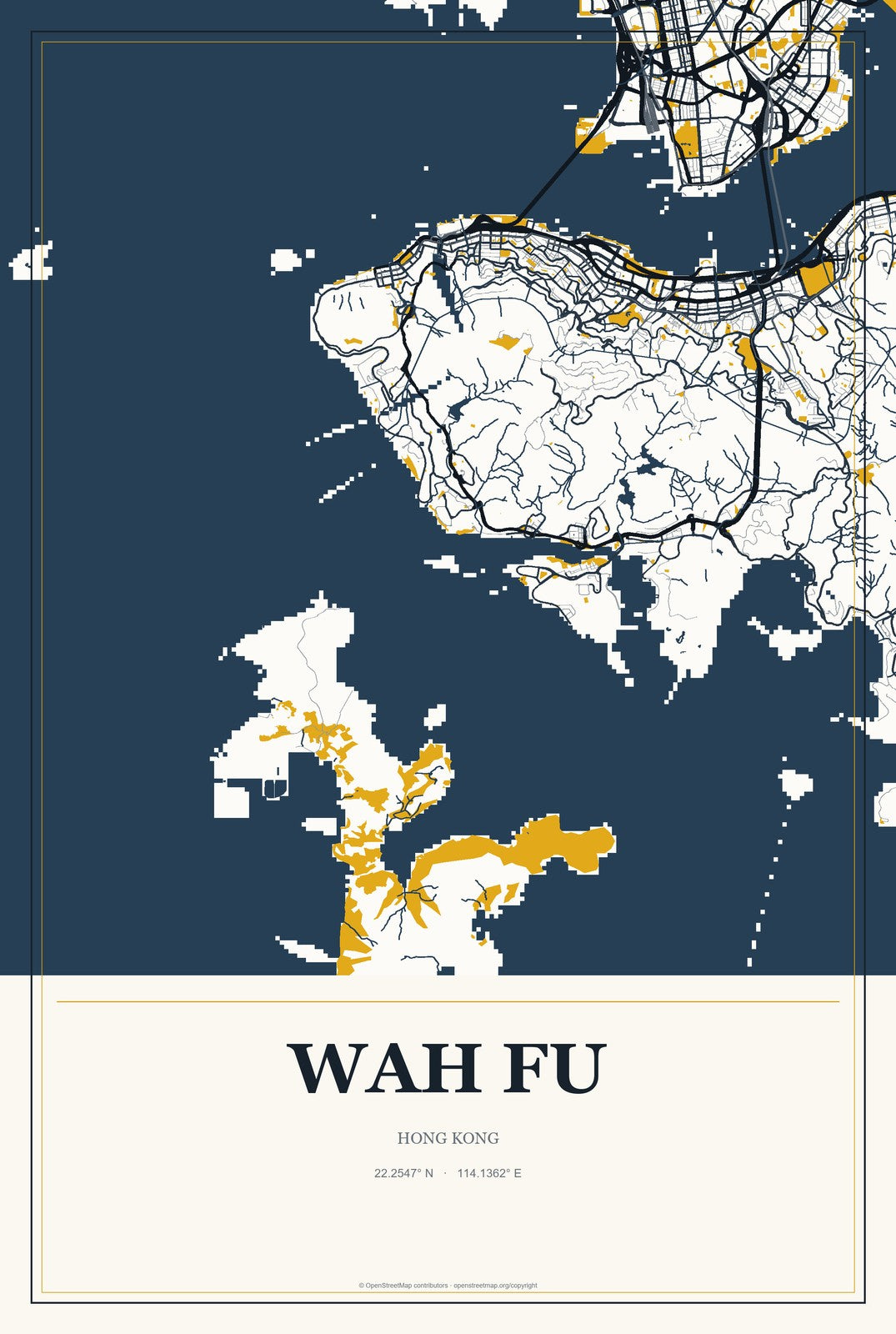 Wah Fu, Hong Kong City Map Aluminum Sign in Citrine Modern style