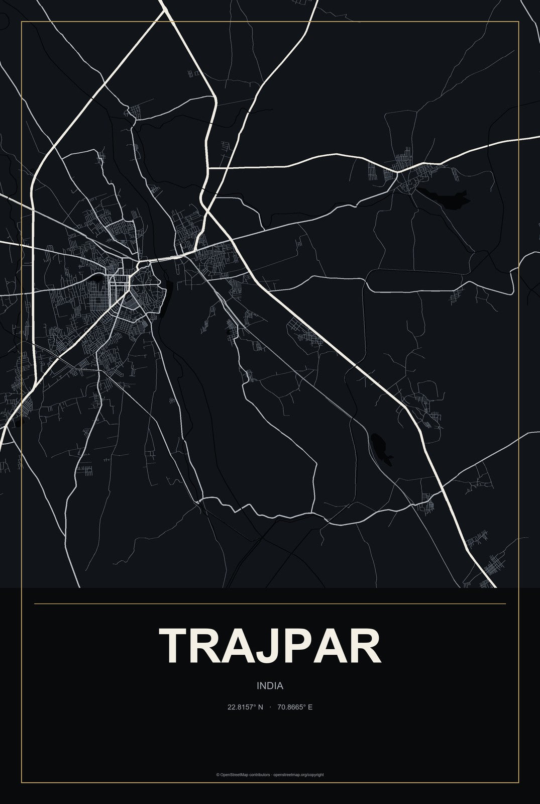 Trajpar, India City Map Aluminum Sign in Metropolitan Noir style