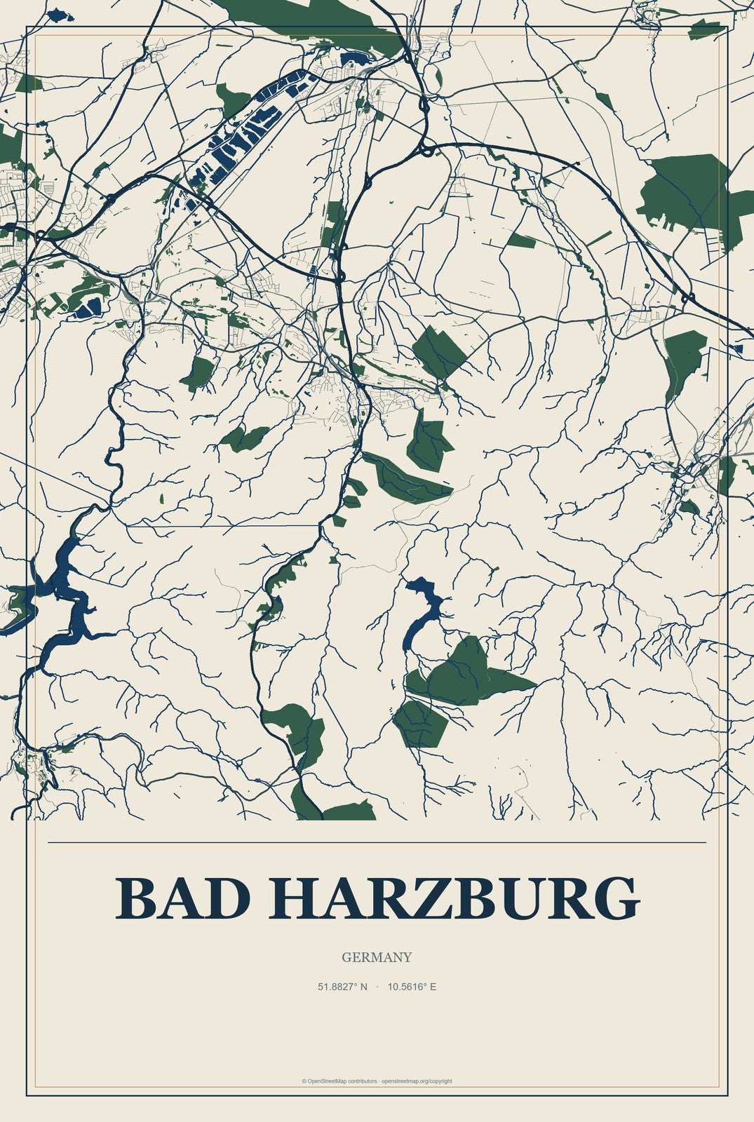 Bad Harzburg, Germany City Map Aluminum Sign in Coastal Cutout style