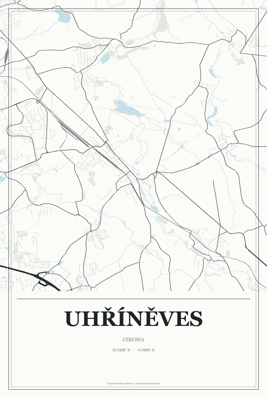 Uhříněves, Czechia City Map Aluminum Sign in Gallery Air style