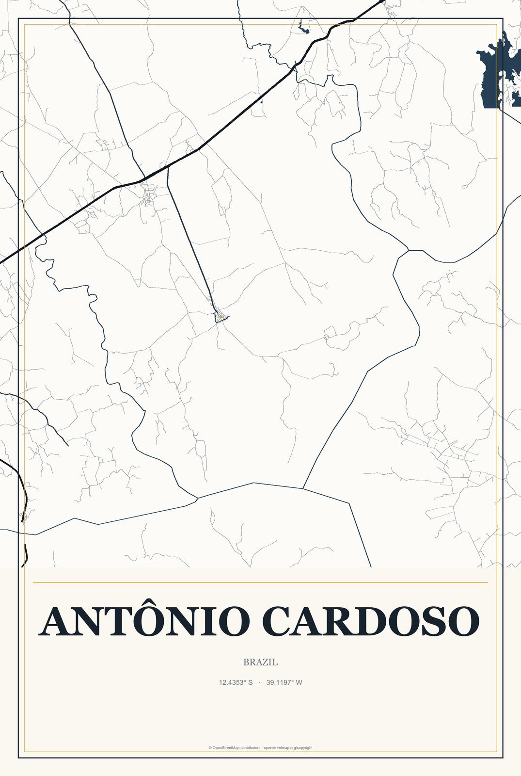 Antônio Cardoso, Brazil City Map Aluminum Sign in Citrine Modern style