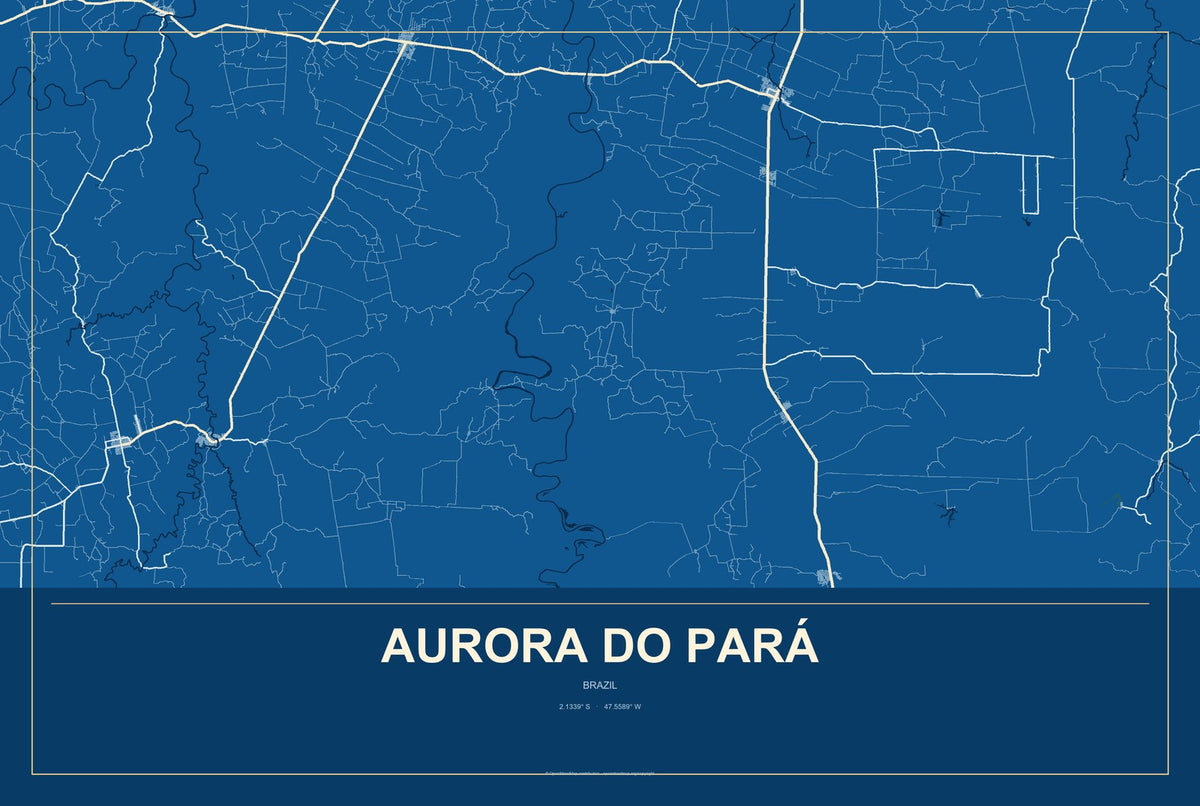 Aurora do Pará, Brazil City Map Aluminum Sign in Harbor Cobalt style