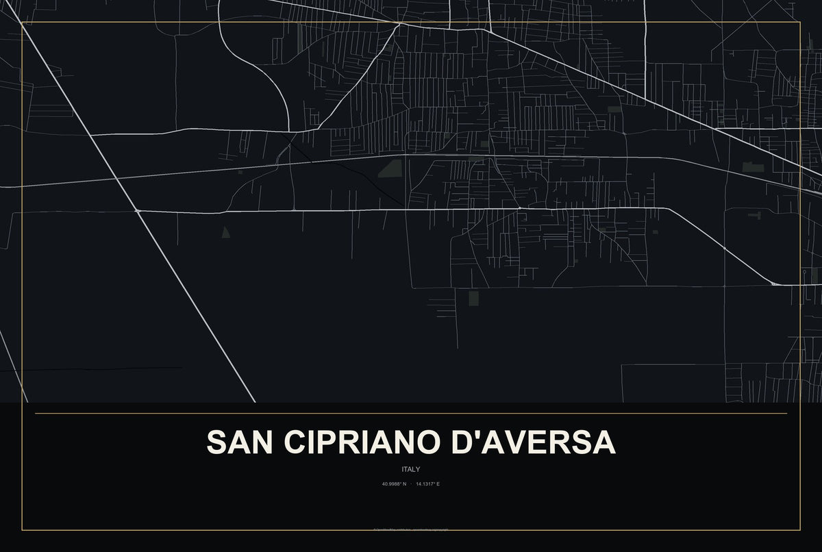 San Cipriano d'Aversa, Italy City Map Aluminum Sign in Metropolitan Noir style