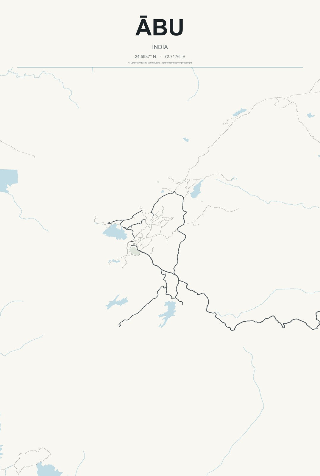 Ābu, India City Map Aluminum Sign in Headline Atlas style