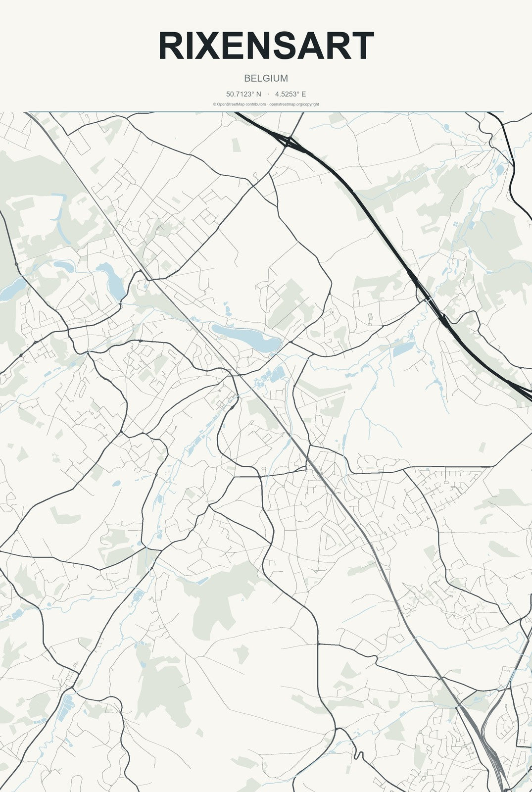 Rixensart, Belgium City Map Aluminum Sign in Headline Atlas style