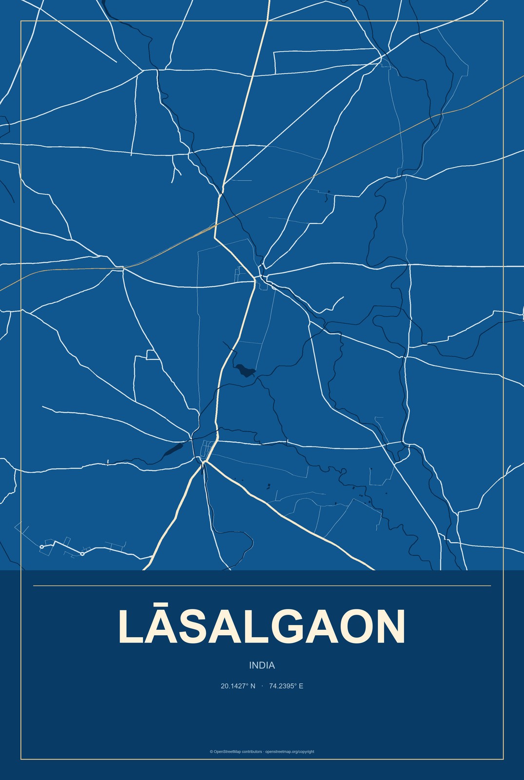 Lāsalgaon, India City Map Aluminum Sign in Harbor Cobalt style