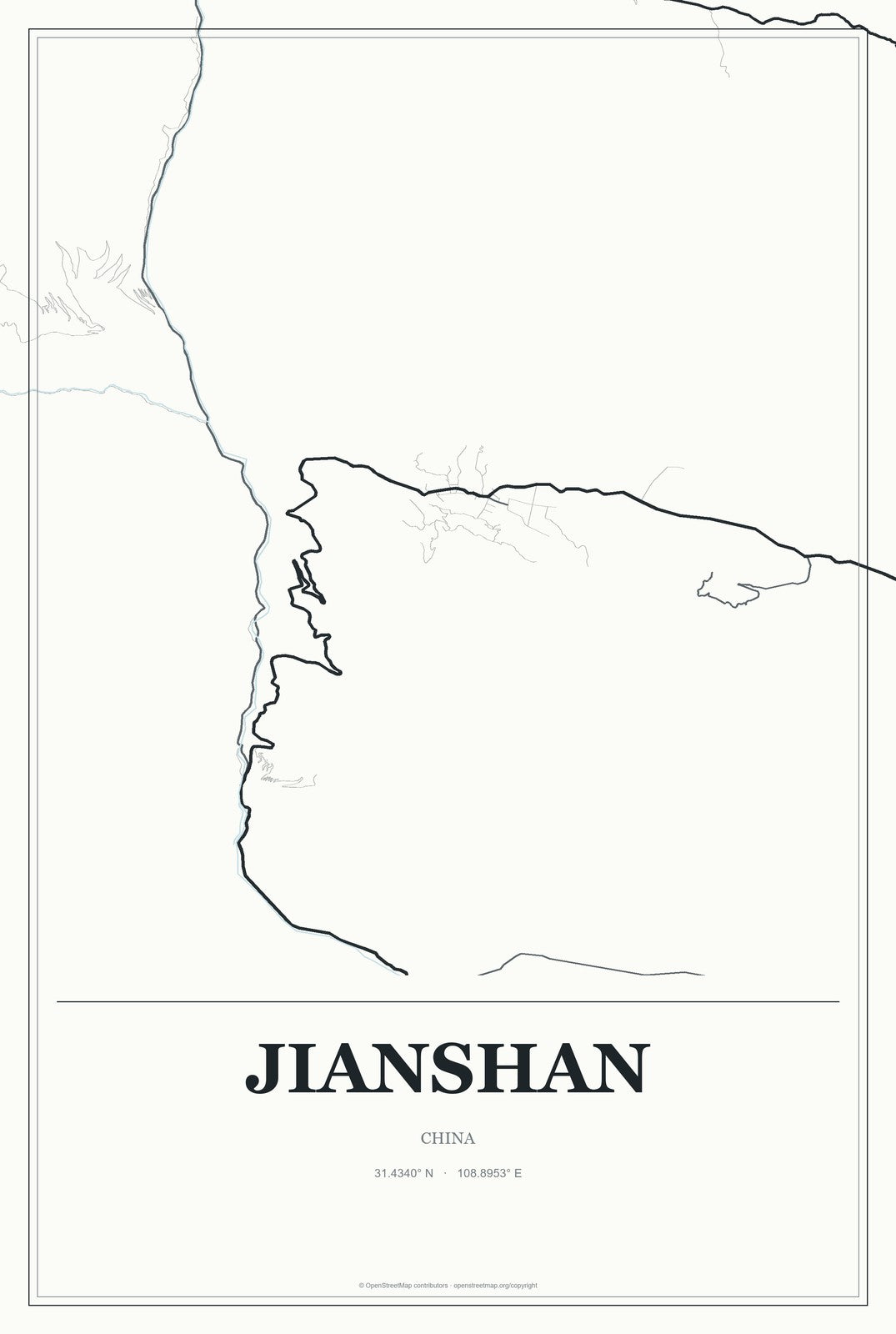 Jianshan, China City Map Aluminum Sign in Gallery Air style