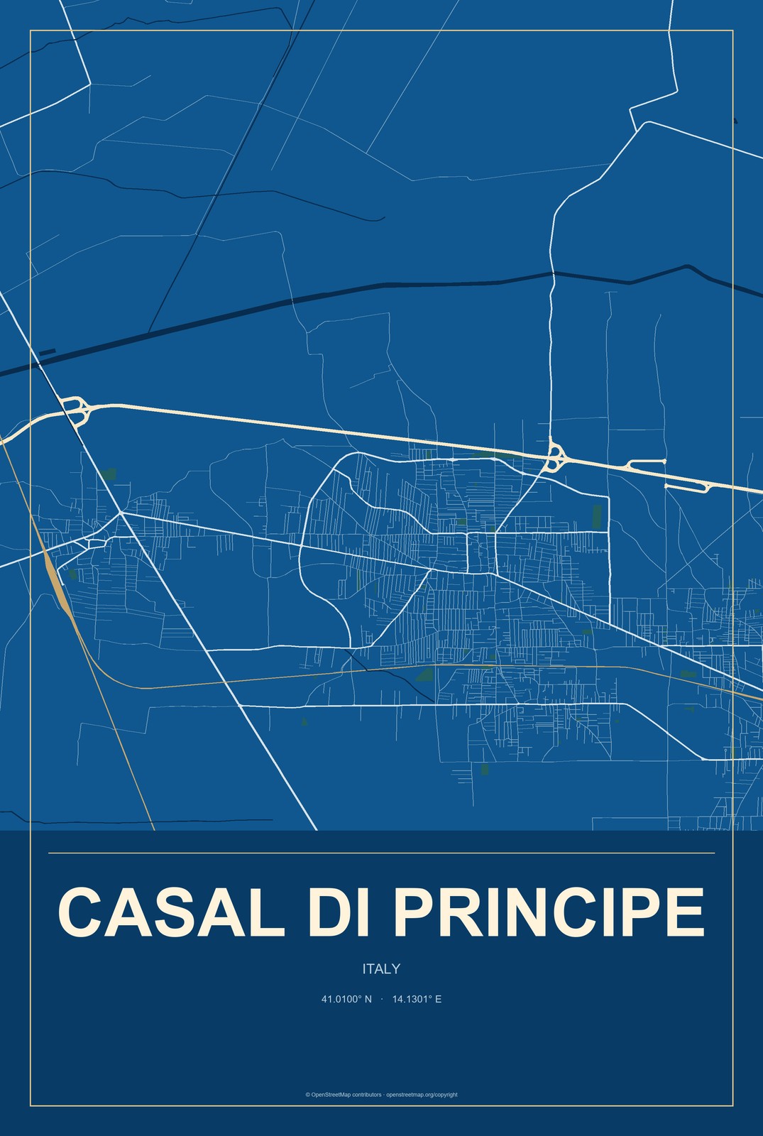 Casal di Principe, Italy City Map Aluminum Sign in Harbor Cobalt style