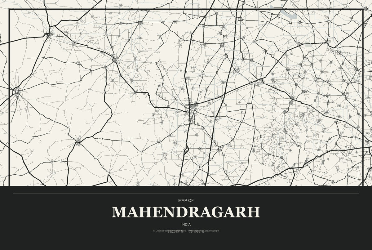 Mahendragarh, India City Map Aluminum Sign in Museum Plaque style
