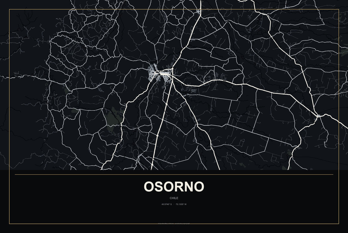 Osorno, Chile City Map Aluminum Sign in Metropolitan Noir style