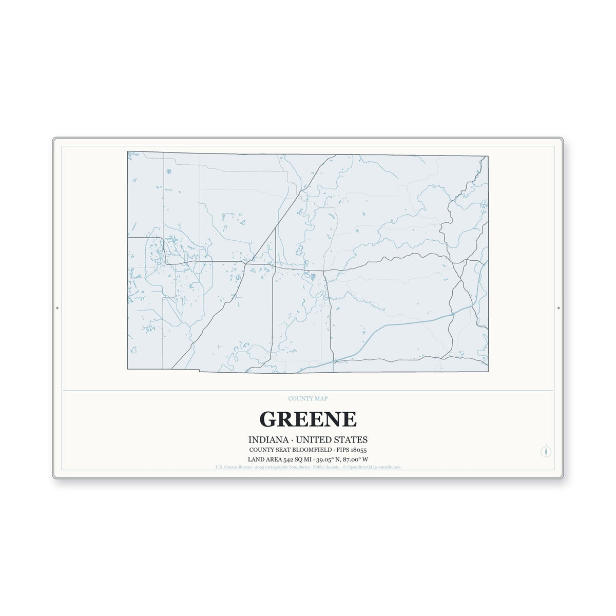 Greene County, Indiana Map Aluminum Sign in Gallery Air style