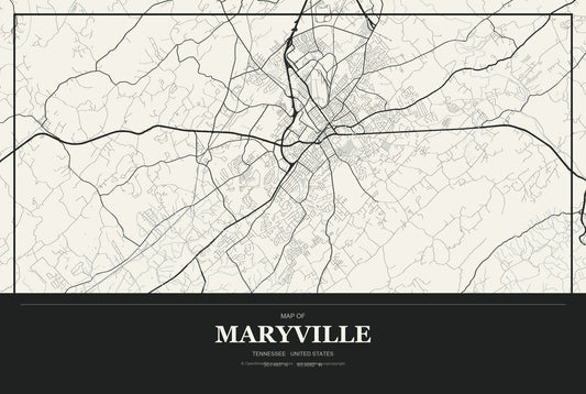 Maryville, Tennessee City Map Aluminum Sign in Museum Plaque style