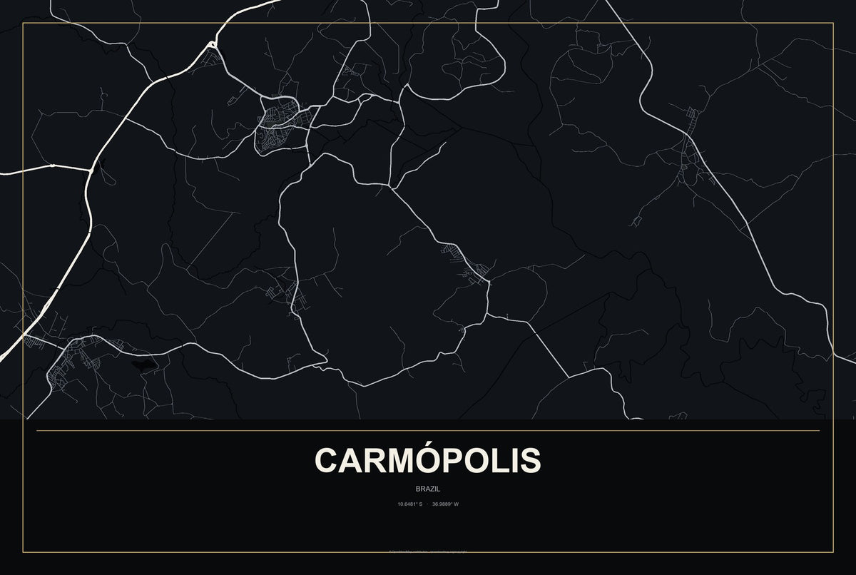 Carmópolis, Brazil City Map Aluminum Sign in Metropolitan Noir style