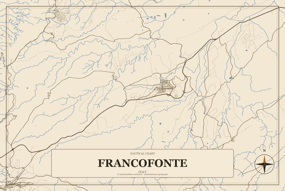 Francofonte, Italy City Map Aluminum Sign in Heritage Nautical style