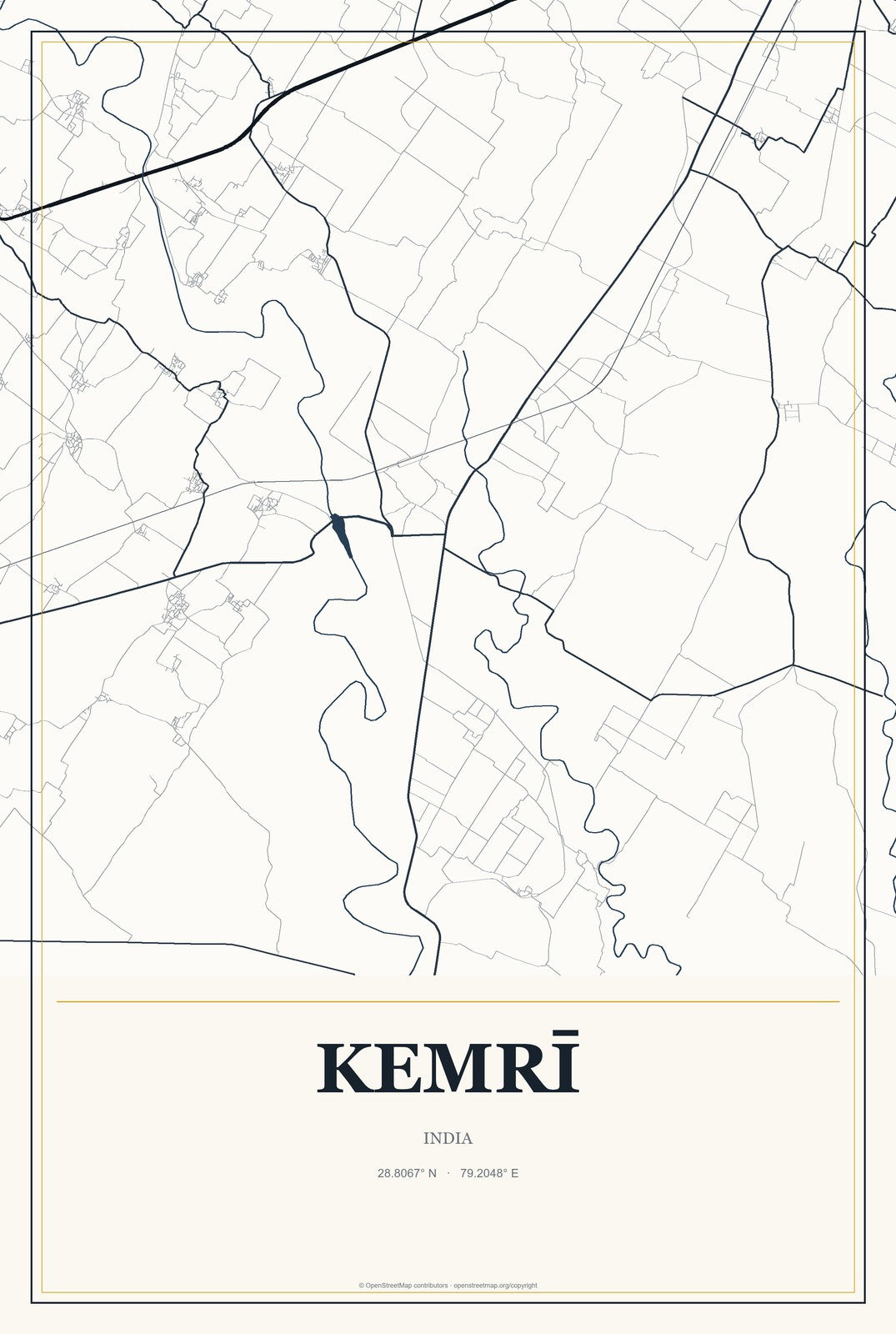 Kemrī, India City Map Aluminum Sign in Citrine Modern style