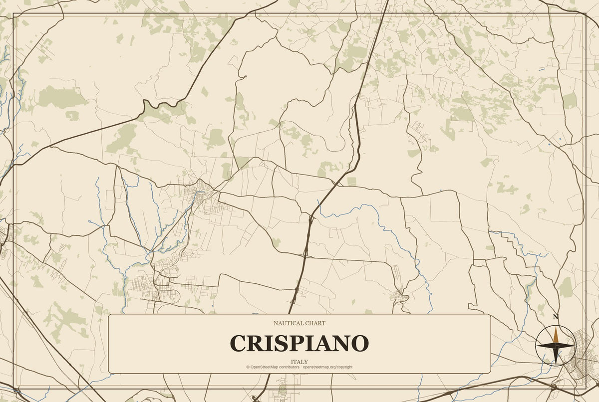 Crispiano, Italy City Map Aluminum Sign in Heritage Nautical style