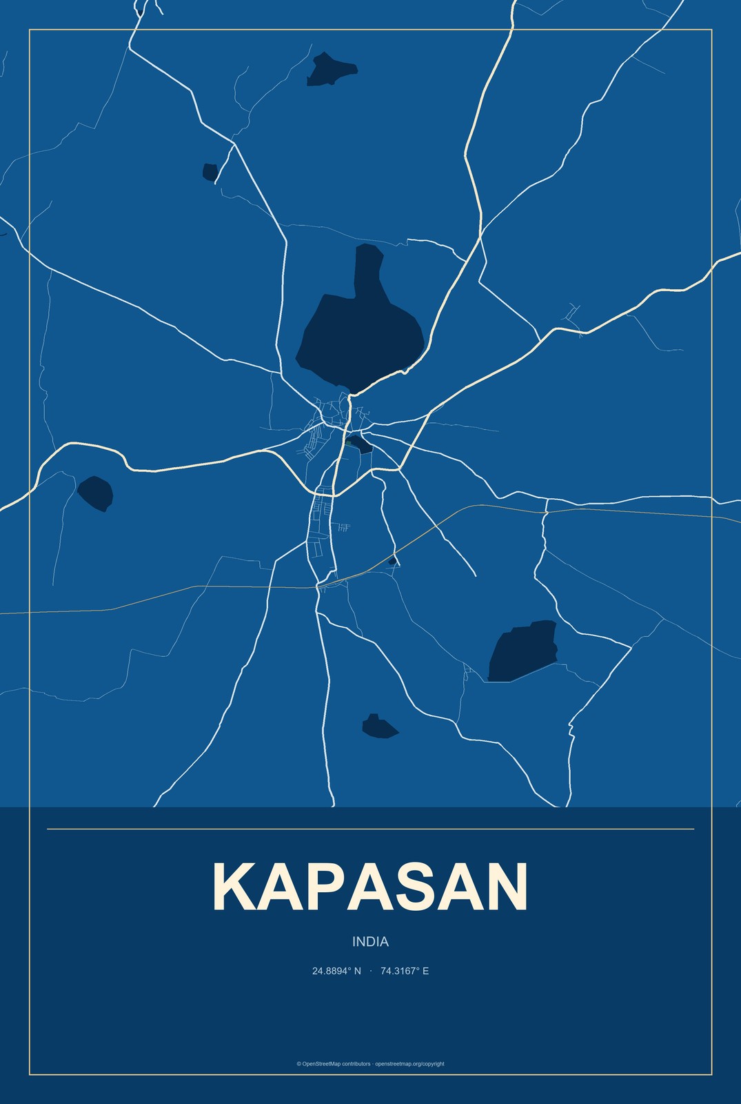 Kapasan, India City Map Aluminum Sign in Harbor Cobalt style